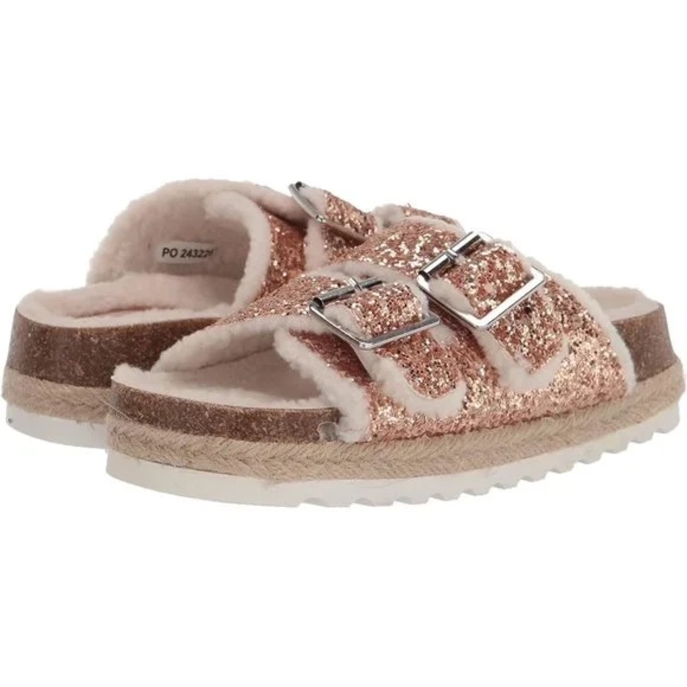 DV by Dolce Vita Kids Rose Gold Glitter Dual Buckle Slide Sandals